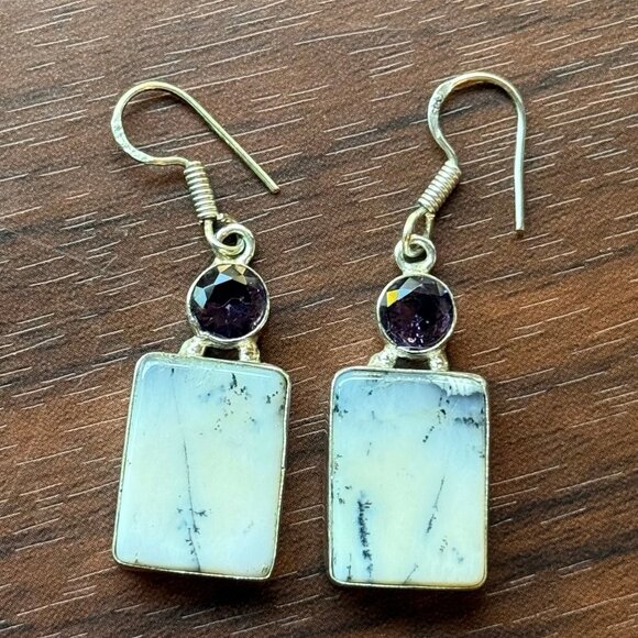 Unbranded Jewelry - Sterling Silver Dendritic Agate and Amethyst Earrings